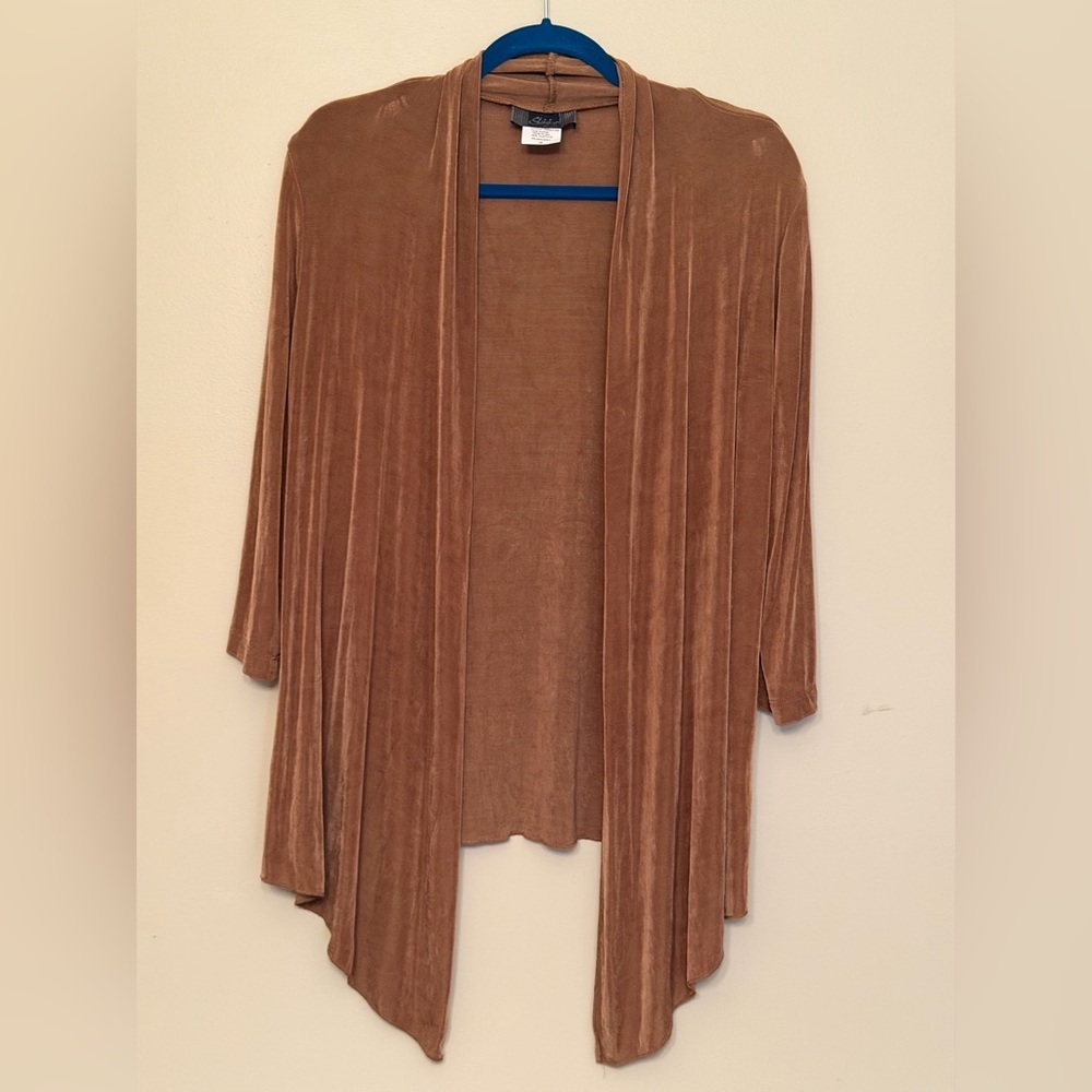 Slinky Brand Open-Front Cardigan in Camel Brown sz M